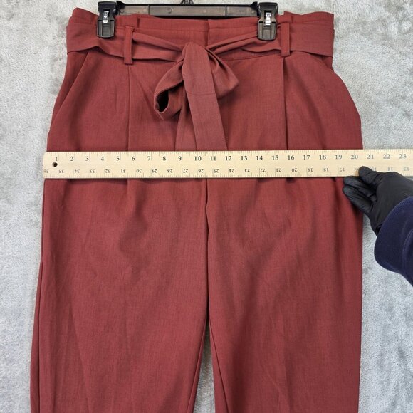 Torrid Pants Womens 10 Red Paperbag Waist Belted Tapered Dress Trouser Workwear - Picture 6 of 12